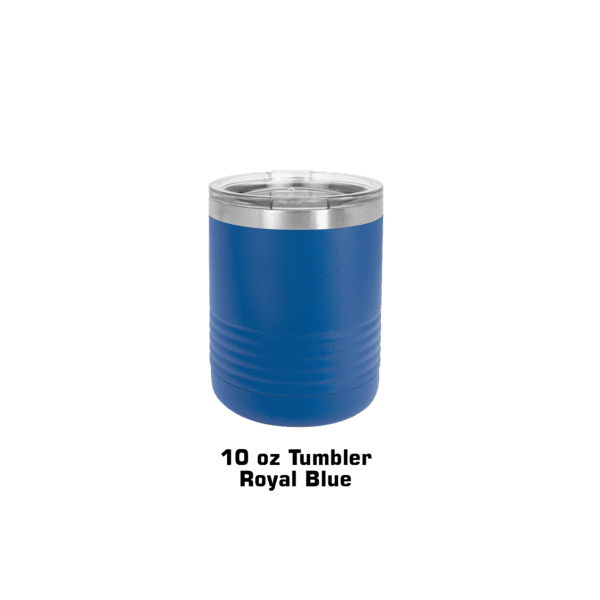 A blue can with a metal lid on top of it.