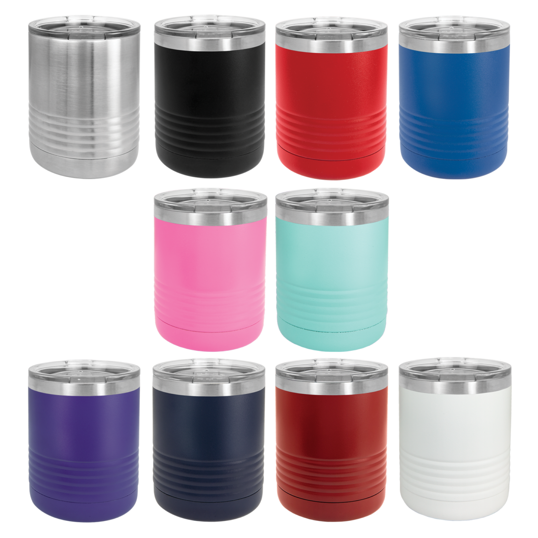 A group of different colored cups sitting next to each other.