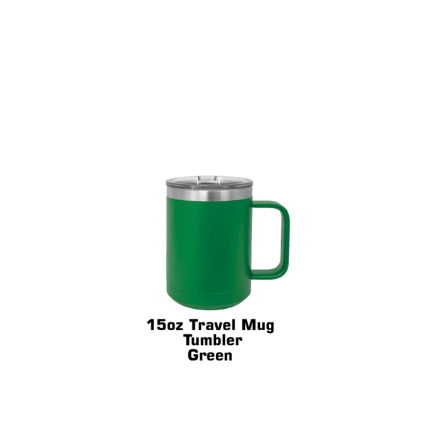 A green mug with the words " wing travel mug garden room ".