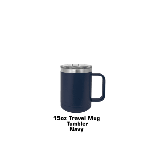 A blue travel mug with the words " wise travel mugs " underneath it.