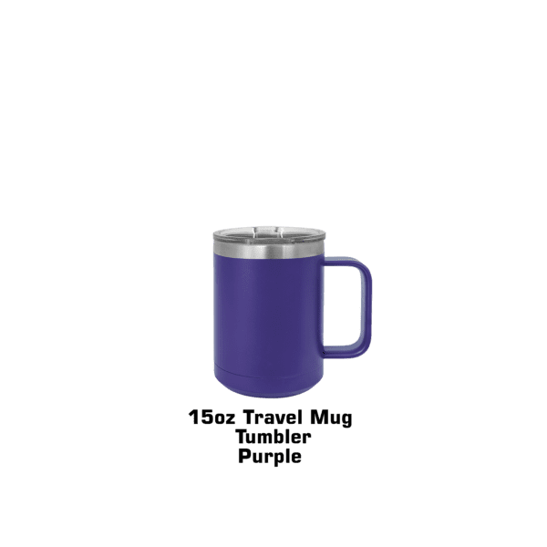 A blue mug with the words " wine travel mug purple ".