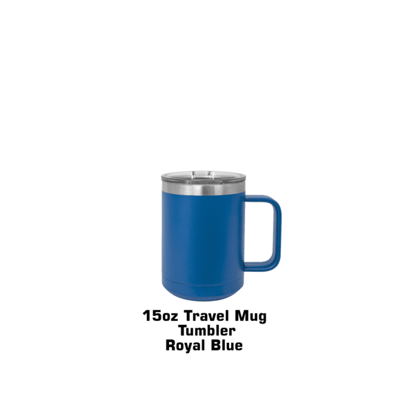 A blue mug with the words " wine poured into it ".