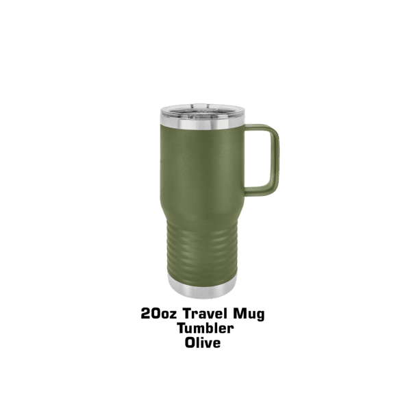 A green cup with handle on top of it.