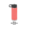 A pink water bottle with a black handle.