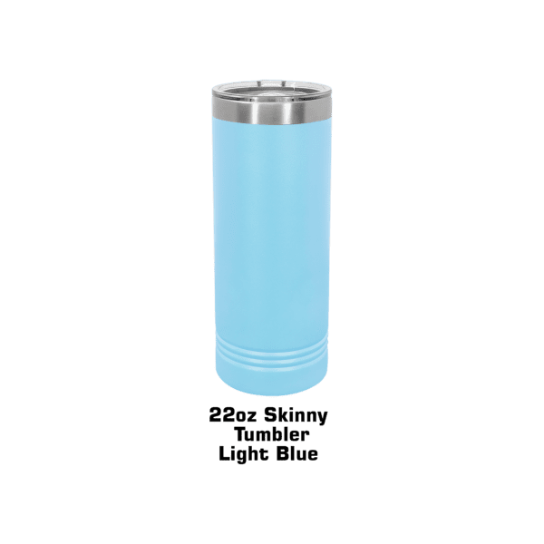 A light blue thermos on a green background