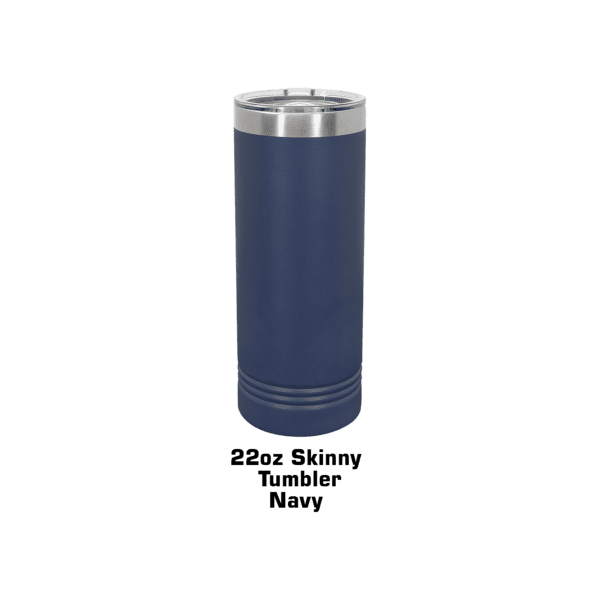 A blue thermos sitting on top of a green background.