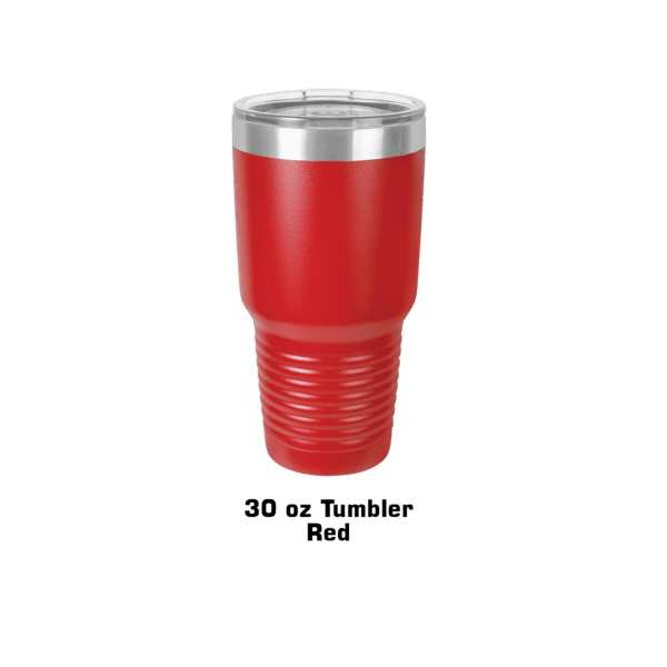 A red cup with the number 3 0 on it.