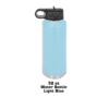 A blue water bottle with a black handle