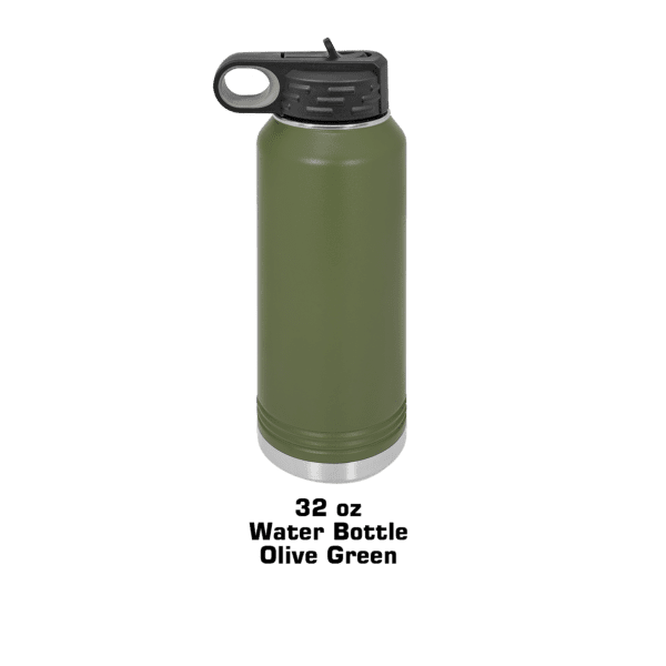 A green water bottle with a handle on it.