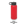 A red water bottle with a black lid.