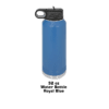 A blue water bottle with a black lid.