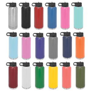 A variety of colors are shown on the water bottle.