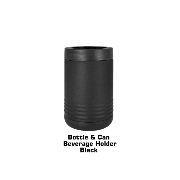 A black barrel with text that reads " inside & out beverage holder."