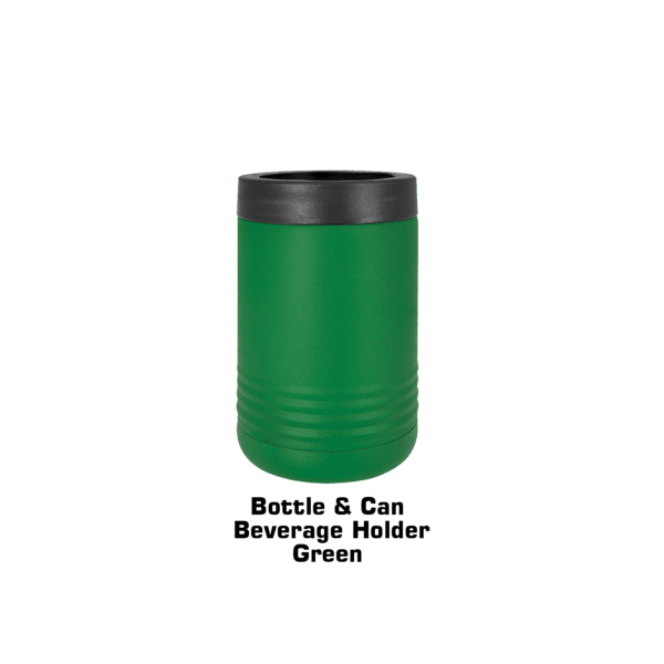 A green and black plastic container with text