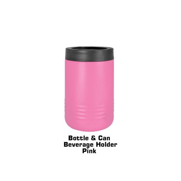 A pink cup with black lid on green background.