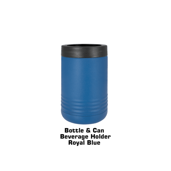 A blue plastic container with black lid.