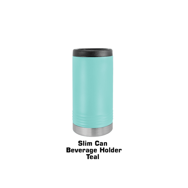 A cyan colored can sitting on top of a black pole.