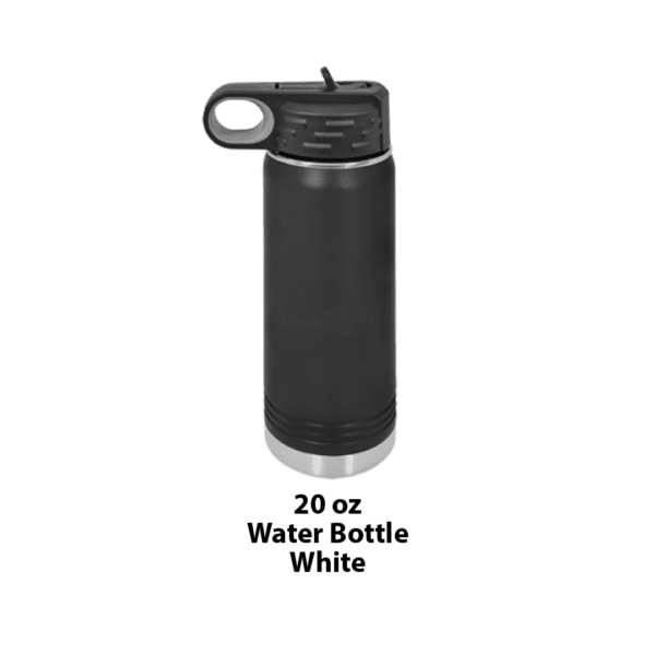 A black and silver water bottle on top of a green background.