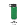 A green water bottle with a black lid.