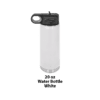 A white bottle with a black top and a magnifying glass.