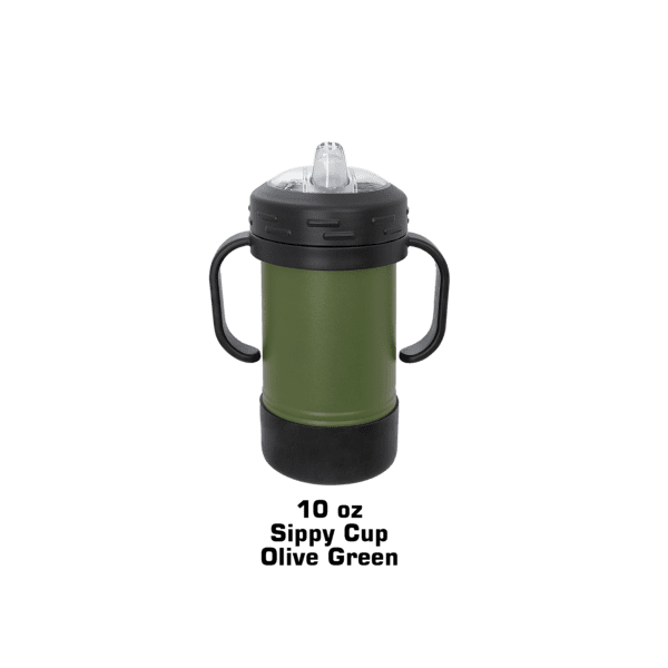 A green and black thermos on a table.