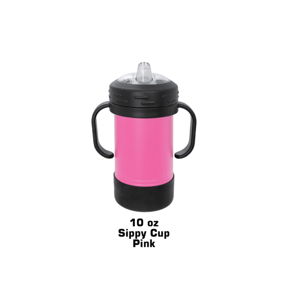 A pink and black cup with a lid.