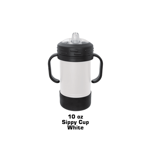 A black and white thermos on top of green background.